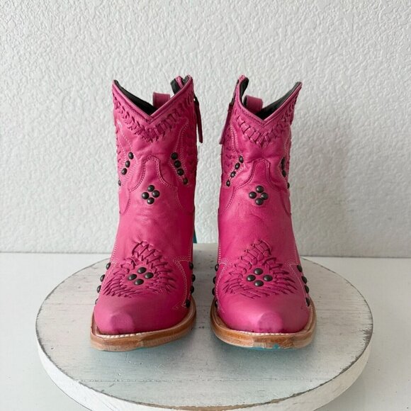 Lane COSSETTE Womens Cowboy Bootie 7.5 Pink Leather Western Short Ankle Boots - Picture 6 of 13